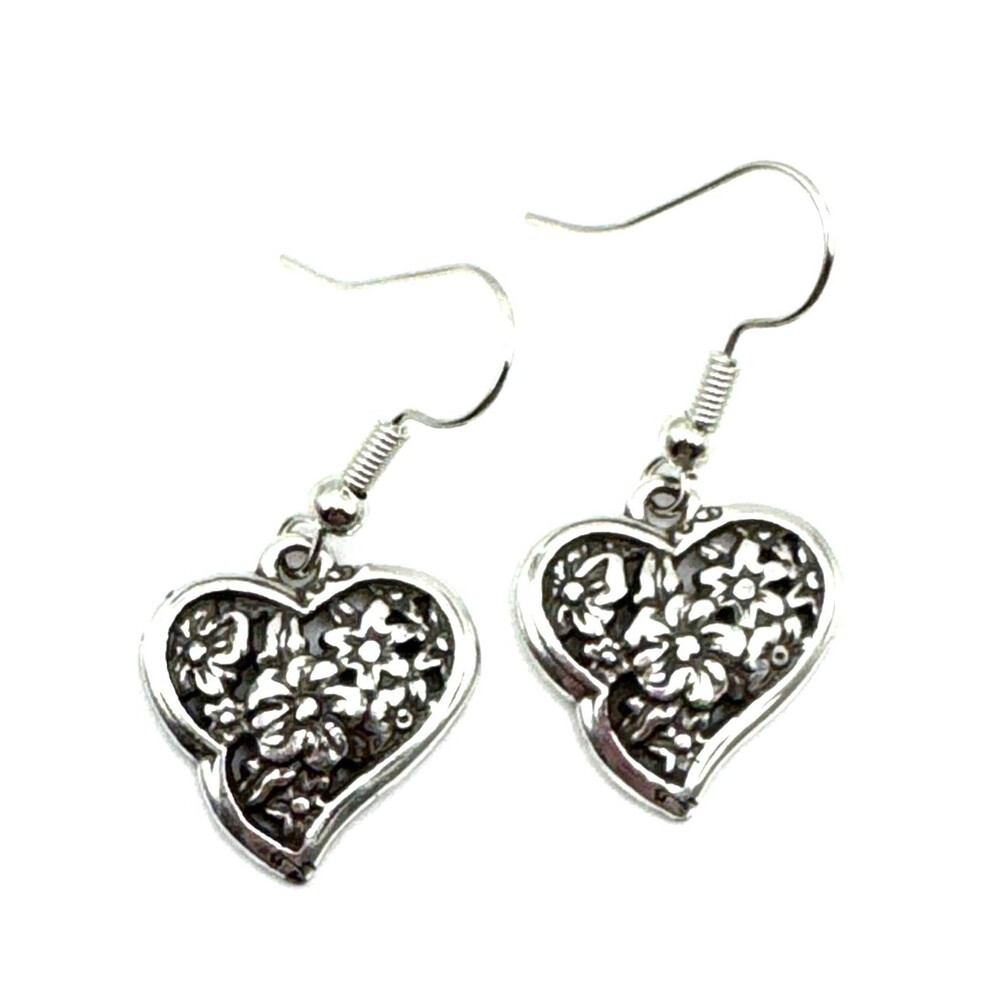 Brighton Small Flower Filled Hearts Daisy Garden Silver Custom Earrings